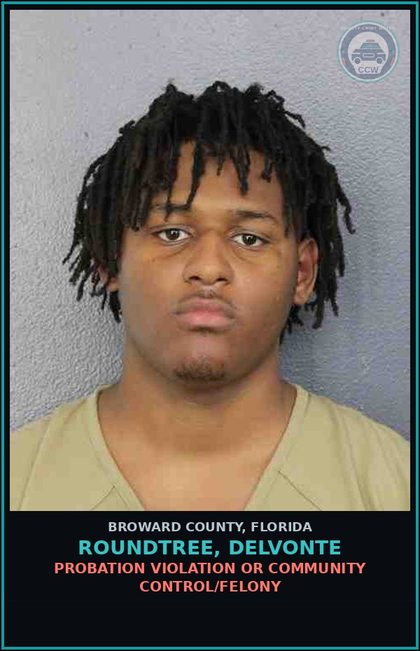 CCW arrest card for ROUNDTREE, DELVONTE in Broward County: OPERATING MOTOR VEHICLE W/O VALID LICENSE - 1ST OFFENSE