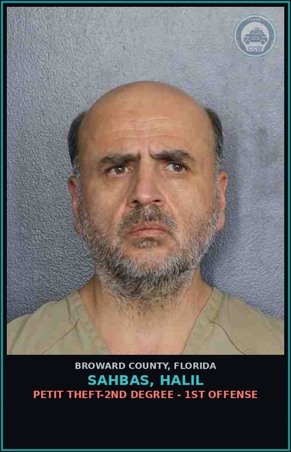 CCW arrest card for SAHBAS, HALIL in Broward County: PETIT THEFT-2ND DEGREE - 1ST OFFENSE