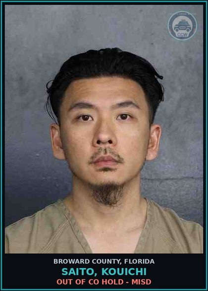 CCW arrest card for SAITO, KOUICHI in Broward County: OUT OF CO HOLD - MISD