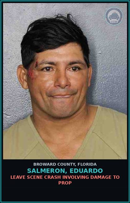 CCW arrest card for SALMERON, EDUARDO in Broward County: LEAVE SCENE CRASH INVOLVING DAMAGE TO PROP