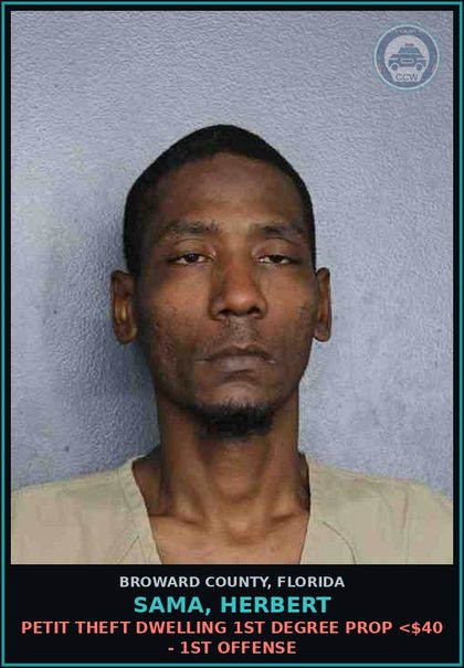 CCW arrest card for SAMA, HERBERT in Broward County: TAMPER WITH OR FABRICATE PHYSICAL EVIDENCE