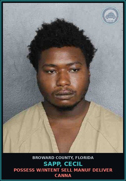 CCW arrest card for SAPP, CECIL in Broward County: POSSESS W/INTENT SELL MANUF DELIVER Canna