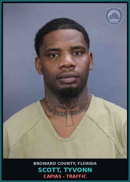 CCW arrest card for SCOTT, TYVONN in Broward County: CAPIAS - TRAFFIC