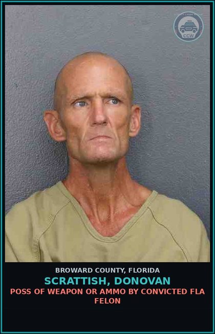 CCW arrest card for SCRATTISH, DONOVAN in Broward County: DRUG PARAPHERNALIA-POSSESS AND OR USE