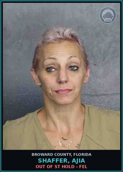 CCW arrest card for SHAFFER, AJIA in Broward County: OUT OF ST HOLD - FEL