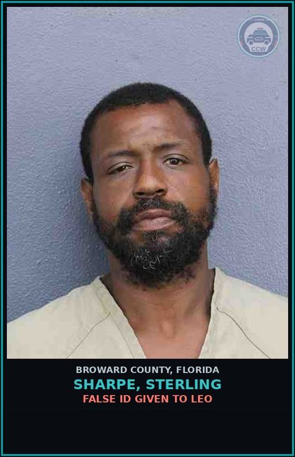 CCW arrest card for SHARPE, STERLING in Broward County: FALSE ID GIVEN TO LEO