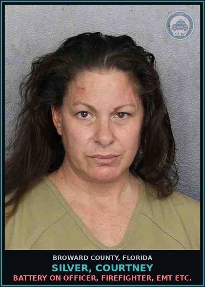 CCW arrest card for SILVER, COURTNEY in Broward County: BATTERY ON OFFICER, FIREFIGHTER, EMT ETC.