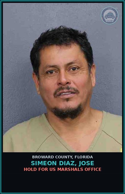 CCW arrest card for SIMEON DIAZ, JOSE in Broward County: HOLD FOR US MARSHALS OFFICE