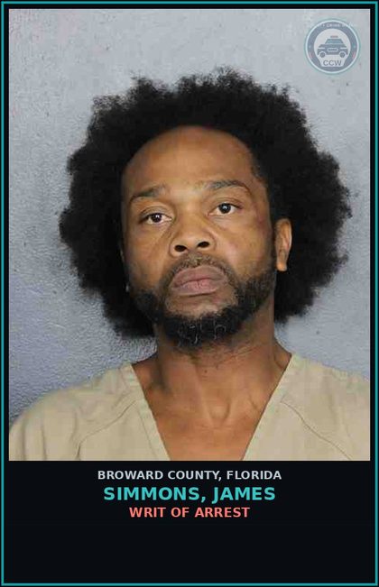 CCW arrest card for SIMMONS, JAMES in Broward County: WRIT OF ARREST
