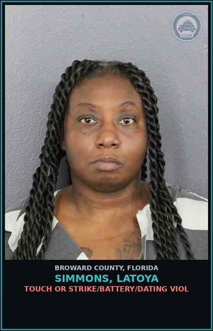 CCW arrest card for SIMMONS, LATOYA in Broward County: TOUCH OR STRIKE/BATTERY/DATING VIOL