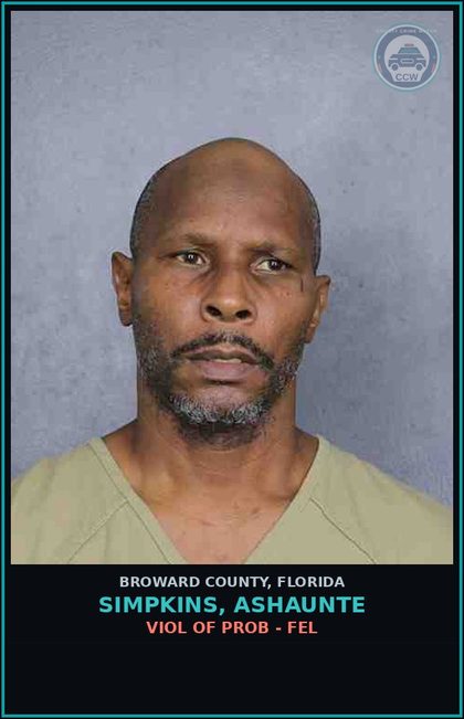 CCW arrest card for SIMPKINS, ASHAUNTE in Broward County: VIOL OF PROB - FEL