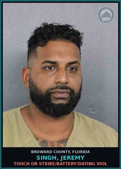 CCW arrest card for SINGH, JEREMY in Broward County: CRIMINAL MISCHIEF OVER 1000 DOLLARS