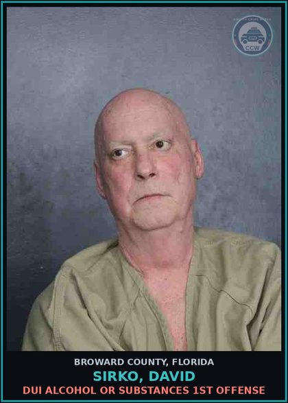 CCW arrest card for SIRKO, DAVID in Broward County: DUI ALCOHOL OR DRUGS  1ST OFFENSE