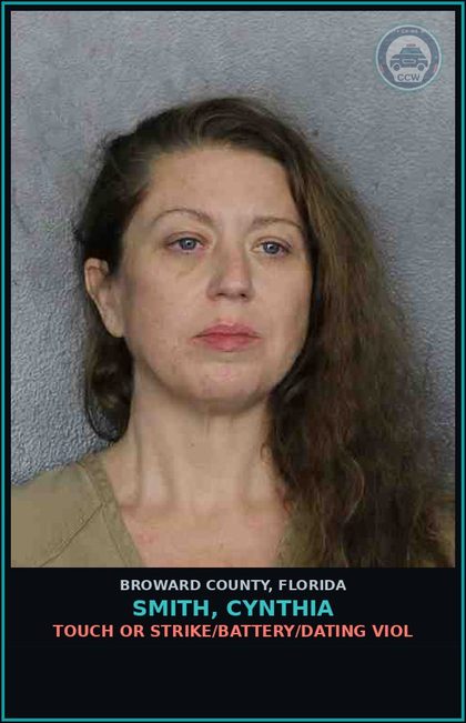 CCW arrest card for SMITH, CYNTHIA in Broward County: TOUCH OR STRIKE/BATTERY/DATING VIOL