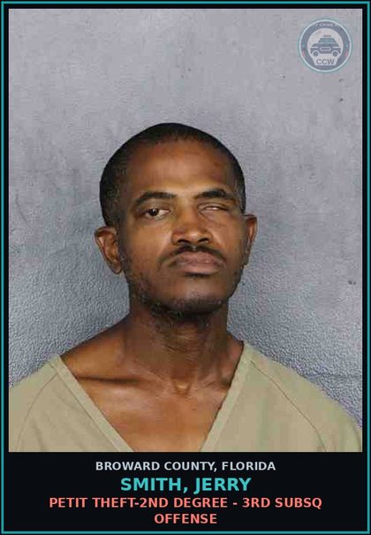 CCW arrest card for SMITH, JERRY in Broward County: PETIT THEFT-2ND DEGREE - 3RD SUBSQ OFFENSE