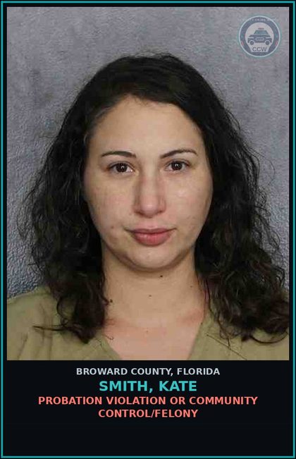 CCW arrest card for SMITH, KATE in Broward County: PROBATION VIOLATION OR COMMUNITY CONTROL/FELONY