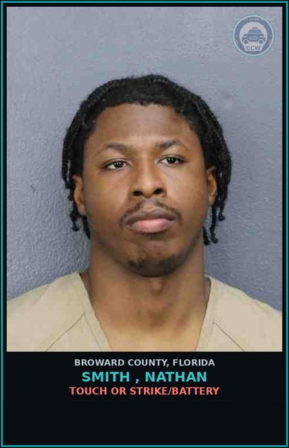 CCW arrest card for SMITH , NATHAN in Broward County: TOUCH OR STRIKE/BATTERY