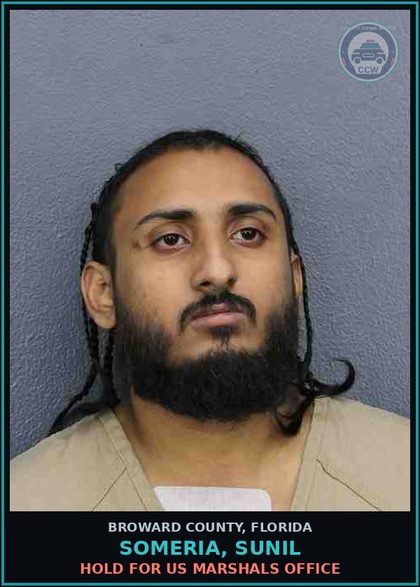 CCW arrest card for SOMERIA, SUNIL in Broward County: HOLD FOR US MARSHALS OFFICE