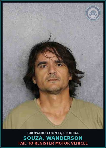 CCW arrest card for SOUZA, WANDERSON in Broward County: FAIL TO REGISTER MOTOR VEHICLE