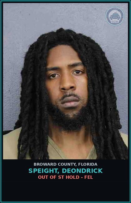 CCW arrest card for SPEIGHT, DEONDRICK in Broward County: OUT OF ST HOLD - FEL