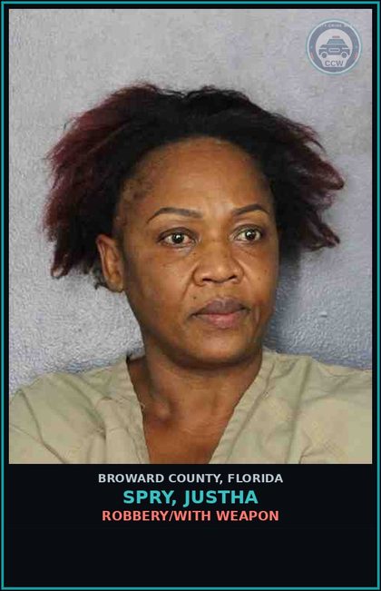 CCW arrest card for SPRY, JUSTHA in Broward County: ROBBERY/WITH WEAPON