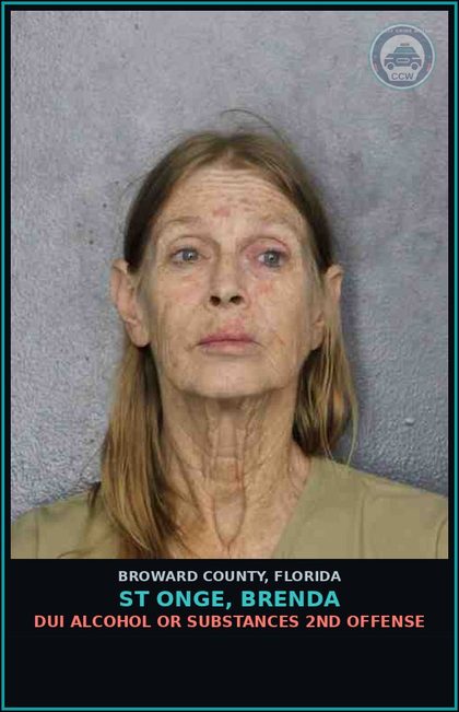 CCW arrest card for ST ONGE, BRENDA in Broward County: DUI ALCOHOL OR DRUGS   2ND OFFENSE