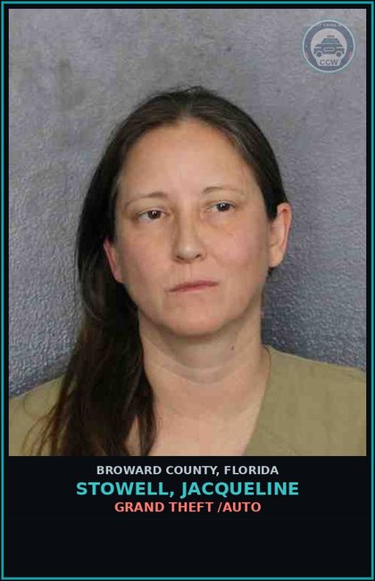 CCW arrest card for STOWELL, JACQUELINE in Broward County: GRAND THEFT /AUTO