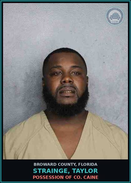 CCW arrest card for STRAINGE, TAYLOR in Broward County: POSSESS W/INTENT SELL MANUF DELIVER COCAINE
