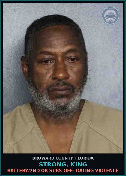 CCW arrest card for STRONG, KING in Broward County: BATTERY/2ND OR SUBS OFF- DATING VIOLENCE