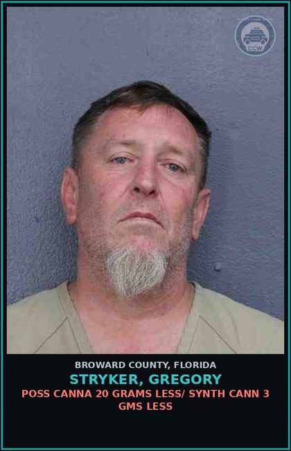 CCW arrest card for STRYKER, GREGORY in Broward County: POSS Canna 20 GRAMS LESS/ SYNTH CANN 3 GMS LESS