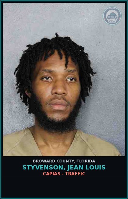 CCW arrest card for STYVENSON, JEAN LOUIS in Broward County: CAPIAS - TRAFFIC