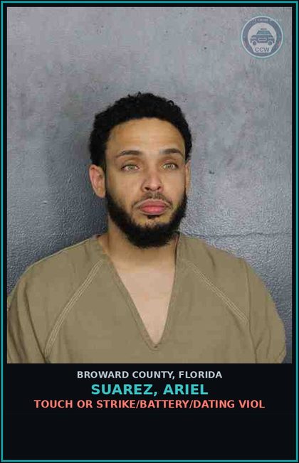 CCW arrest card for SUAREZ, ARIEL in Broward County: TOUCH OR STRIKE/BATTERY/DATING VIOL