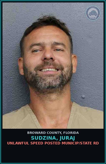 CCW arrest card for SUDZINA, JURAJ in Broward County: UNLAWFUL SPEED POSTED MUNICIP/STATE RD 