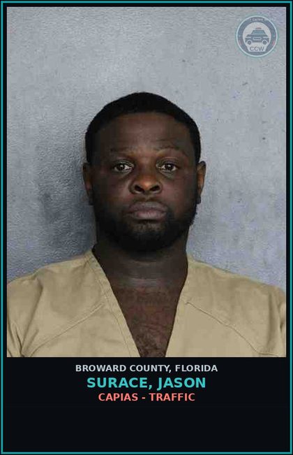 CCW arrest card for SURACE, JASON in Broward County: CAPIAS - TRAFFIC