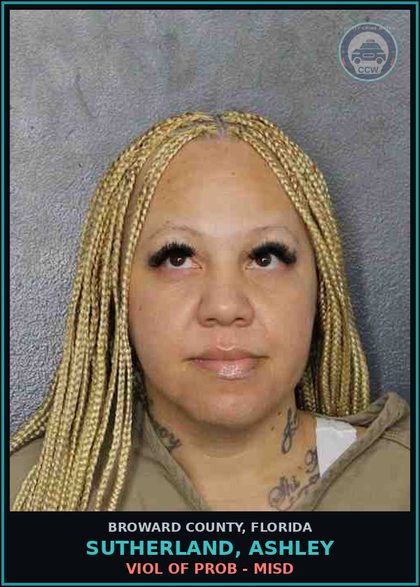 CCW arrest card for SUTHERLAND, ASHLEY in Broward County: VIOL OF PROB - MISD