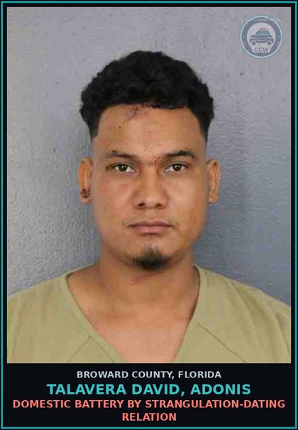 CCW arrest card for TALAVERA DAVID, ADONIS in Broward County: DOMESTIC BATTERY BY STRANGULATION-DATING RELATION