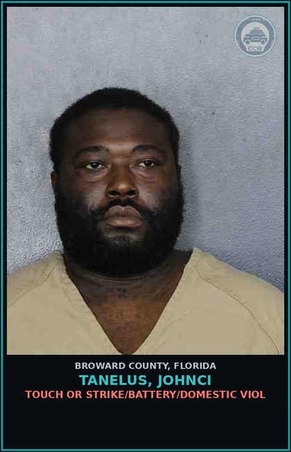 CCW arrest card for TANELUS, JOHNCI in Broward County: TOUCH OR STRIKE/BATTERY/DOMESTIC VIOL