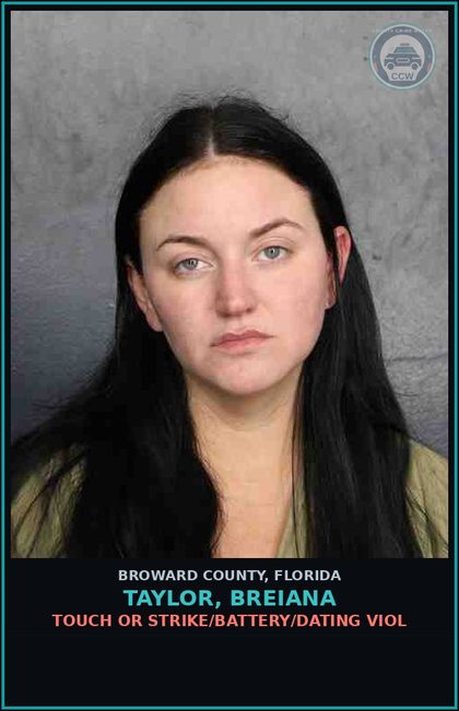 CCW arrest card for TAYLOR, BREIANA in Broward County: TOUCH OR STRIKE/BATTERY/DATING VIOL