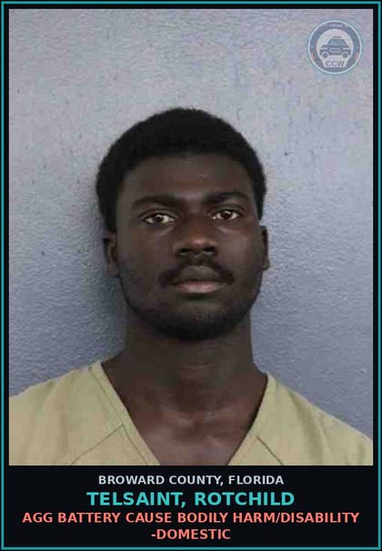 CCW arrest card for TELSAINT, ROTCHILD in Broward County: AGG BATTERY CAUSE BODILY HARM/DISABILITY -DOMESTIC