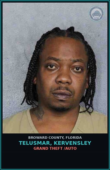 CCW arrest card for TELUSMAR, KERVENSLEY in Broward County: GRAND THEFT /AUTO