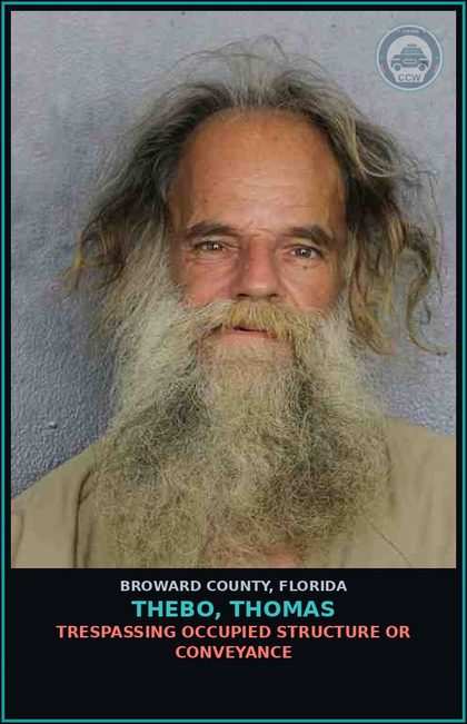 CCW arrest card for THEBO, THOMAS in Broward County: TRESPASSING OCCUPIED STRUCTURE OR CONVEYANCE