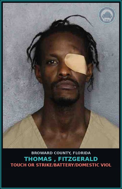 CCW arrest card for THOMAS , FITZGERALD in Broward County: TOUCH OR STRIKE/BATTERY/DOMESTIC VIOL