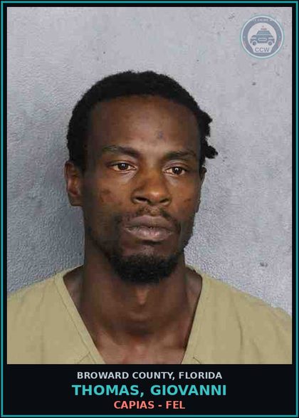 CCW arrest card for THOMAS, GIOVANNI in Broward County: CAPIAS - FEL