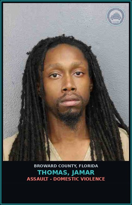 CCW arrest card for THOMAS, JAMAR in Broward County: ASSAULT - DOMESTIC VIOLENCE