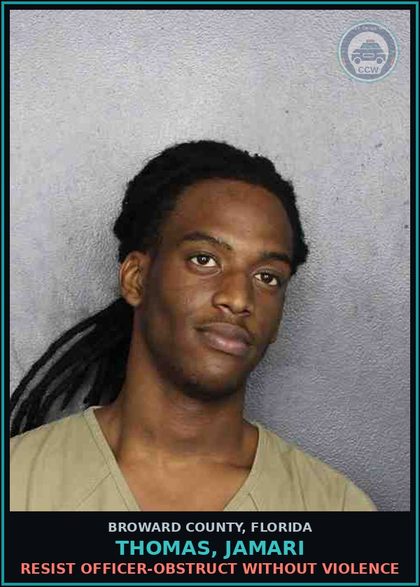 CCW arrest card for THOMAS, JAMARI in Broward County: RESIST OFFICER-OBSTRUCT WITHOUT VIOLENCE