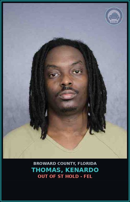 CCW arrest card for THOMAS, KENARDO in Broward County: OUT OF ST HOLD - FEL