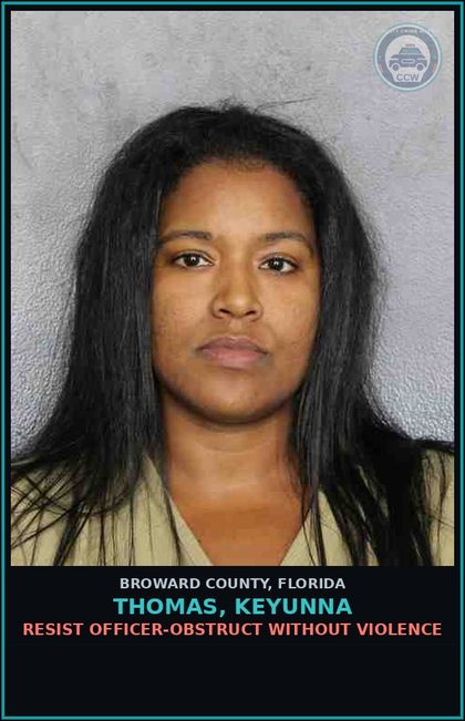 CCW arrest card for THOMAS, KEYUNNA in Broward County: KNOWINGLY GIVE FALSE INFO TO LEO ALLEGED CRIME
