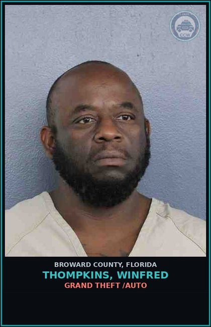 CCW arrest card for THOMPKINS, WINFRED in Broward County: GRAND THEFT /AUTO