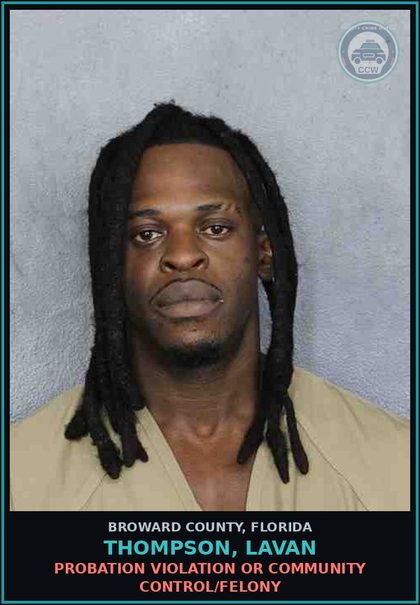 CCW arrest card for THOMPSON, LAVAN in Broward County: OPERATING MOTOR VEHICLE W/O VALID LICENSE - 1ST OFFENSE