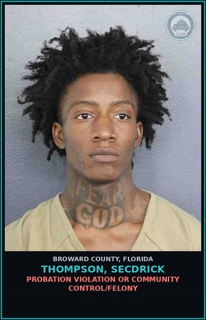 CCW arrest card for THOMPSON, SECDRICK in Broward County: FAIL WEAR SAFETY BELT/OPER    
